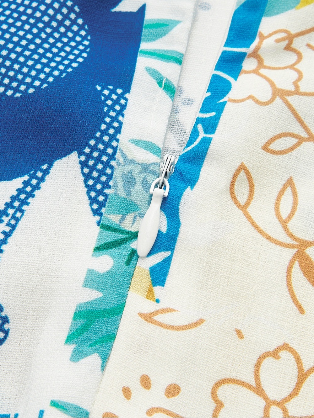 Commense Blue White Lemon Patchwork Floral Maxi Dress Lace Trim V Neck M - Picture 7 of 7
